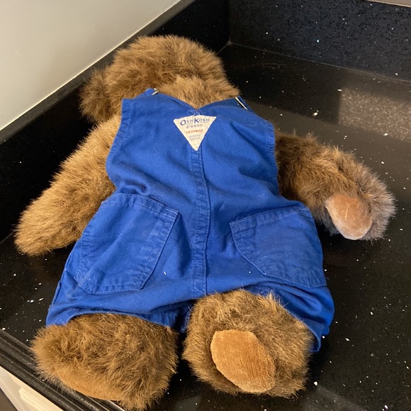 BIG Teddy Bear Jointed Wearing Adorable OshKosh Overalls Vintage Country - Picture 7 of 10